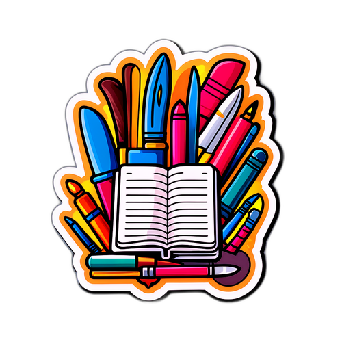 創意寫作的筆記本與工具貼紙