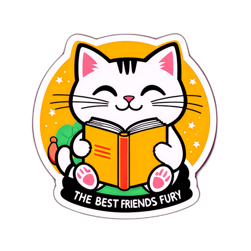 Sticker de Mariana Fabbiani con un gato y un libro