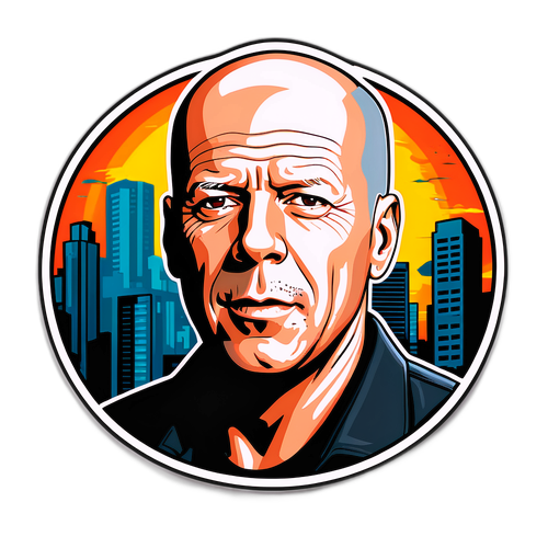 Stylizovaná nálepka s Brucem Willisem