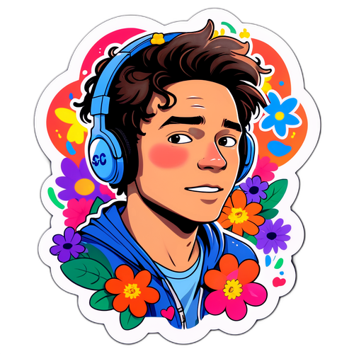 Cute Artistic Sticker of a Boy with Headphones
