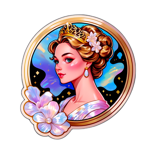 Sticker thể hiện giá vàng với hình ảnh ngọc trai mẹ, có hiệu ứng ánh kim loại