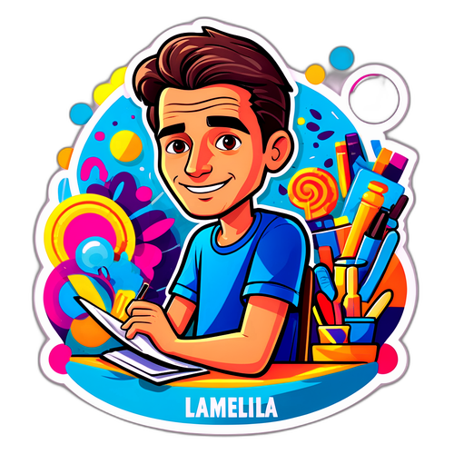 Diseño de Sticker de Peter Lamelas en su Entorno de Trabajo