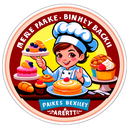 Sticker van een Franse patissier met gebakjes