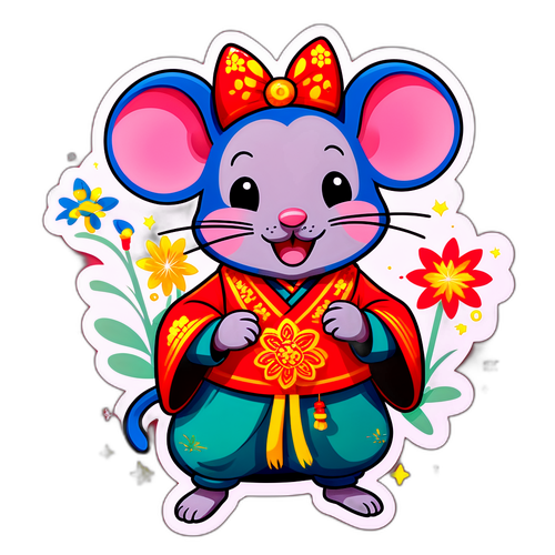 春季节鼠庆祝贴纸