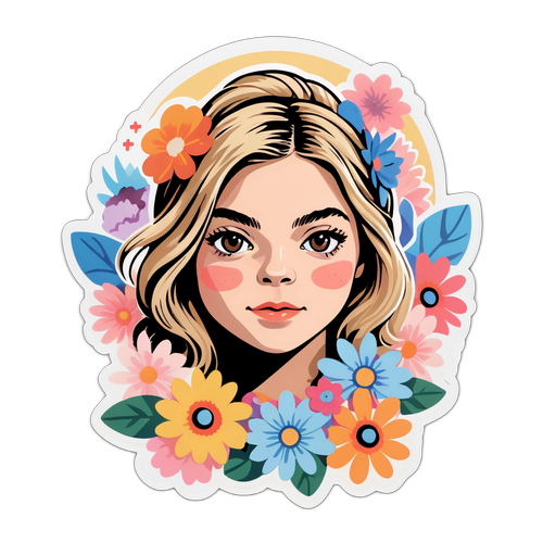 Autocollant de Louane entourée de fleurs pastel