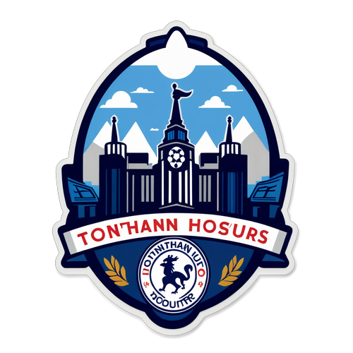 Stiker Emblem Tottenham Hotspur dengan Siluet Arsitektur Modern London Utara