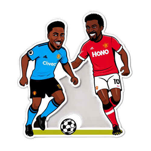 Jucători de fotbal în stil caricat, meci Man United vs. West Ham