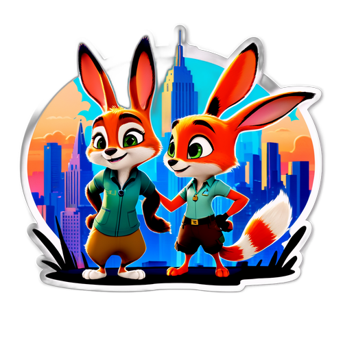 Vibrant Zootopia 2 klistermærke med Judy Hopps og Nick Wilde