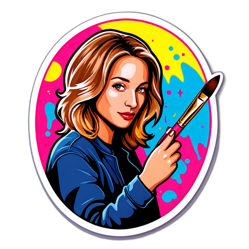 Een sticker van Laura Smet met een kwast in hand