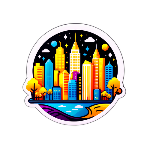现代城市插画贴纸