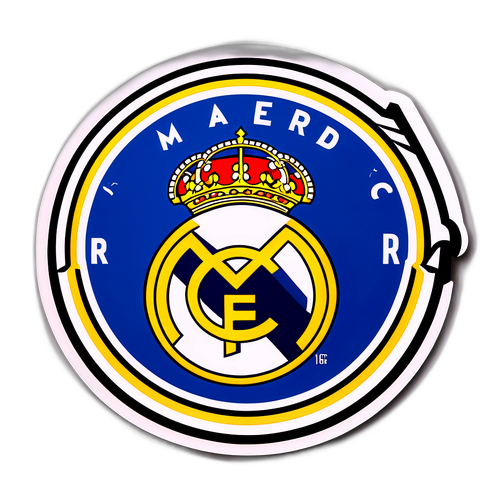 Real Madrid-logotyp med fotbolls bakgrund
