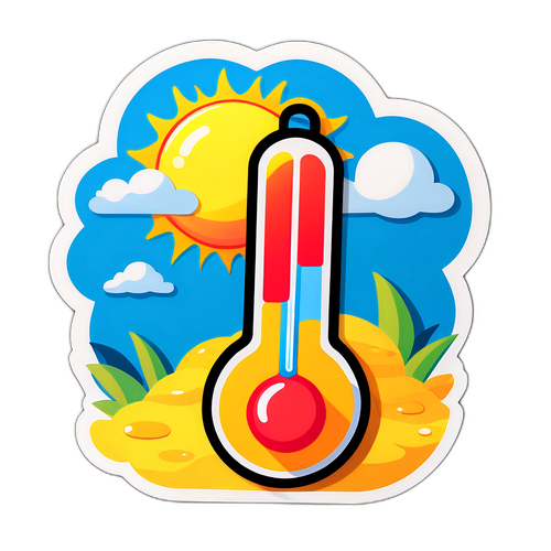 Cartoon Thermometer na may maaraw na temperatura