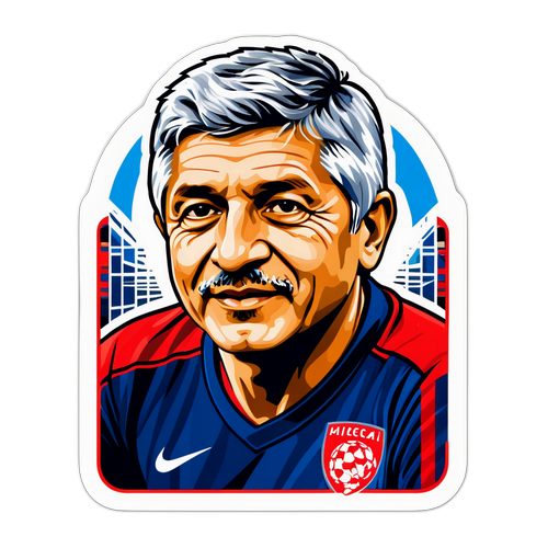 Design cu Mircea Lucescu pentru a celebra meciul recent