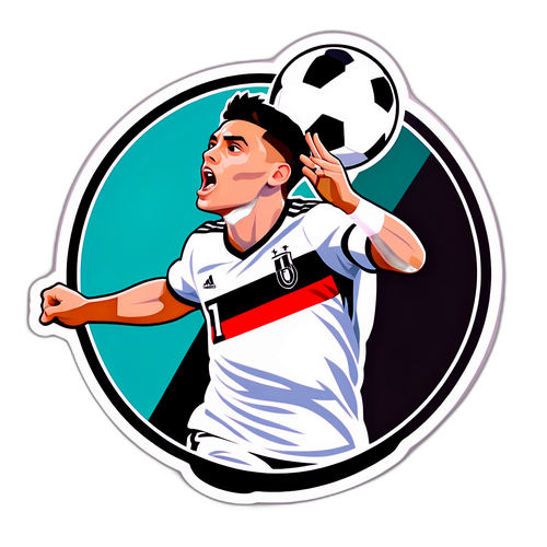 Nálepka s Dybala, jak hází míč do vzduchu jako symbol úspěchu ve fotbale