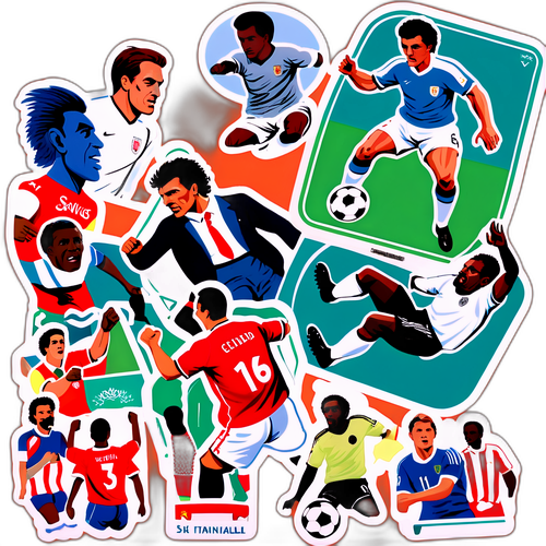 Những hình dán trận đấu bóng đá nổi tiếng, thể hiện các huyền thoại bóng đá qua các thời kỳ