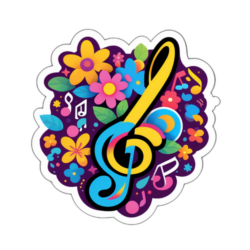 Fargerik musikk og blomsterklistremerke