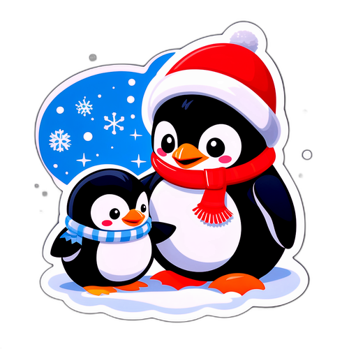 작은 펭귄이 눈사람과 함께 특별한 순간을 즐기는 디자인