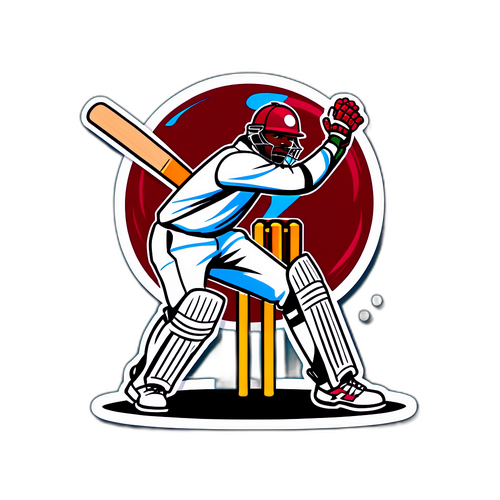 क्रिकेट बॉल और स्टंप्स की भावनाओं से भरा स्टिकर