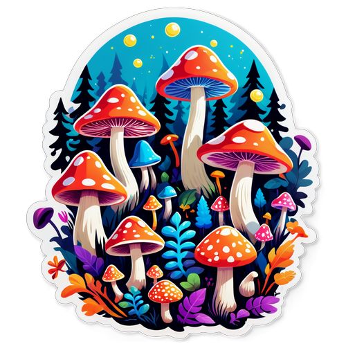 Magical Forest with Colorful Mushrooms