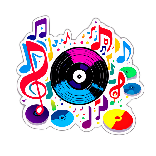 Notes de musique flottantes et disques vinyle pour une ambiance de fête