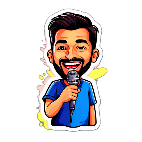 Neşeli Fatih Ürek Mikrofon Tutuyor Sticker Tasarımı