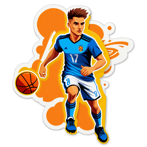 Szoboszlai Dominik futballmozdulata kosárlabdával dekorálva