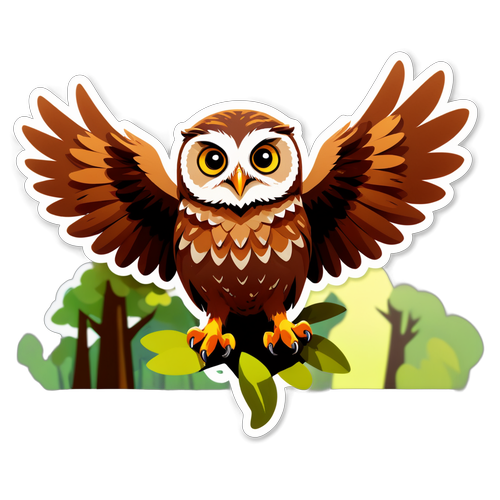 可愛的小貓頭鷹在森林中展翅高飛