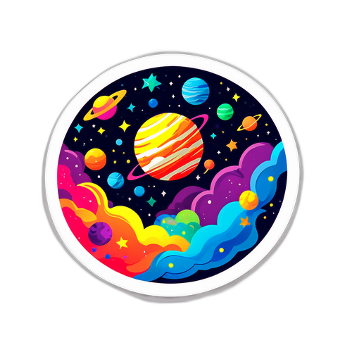 컬러풀한 우주 배경의 Grok 로고 스티커 디자인