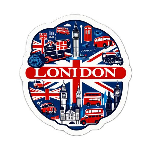 Autocollant représentant la culture britannique autour du mot 'Londres'