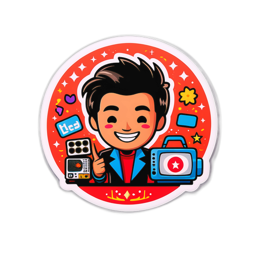 Adesivo Divertente di Lele Mora con Icone dell'Intrattenimento