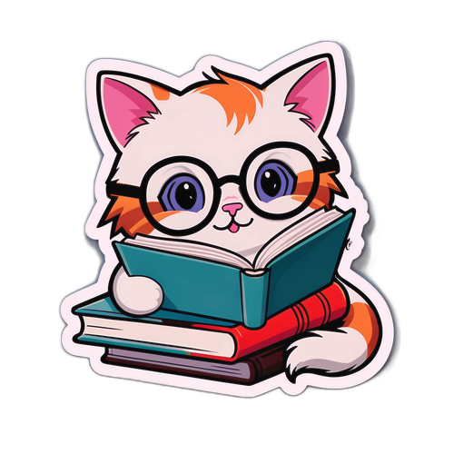 Urocza kotka książkowego z okularami