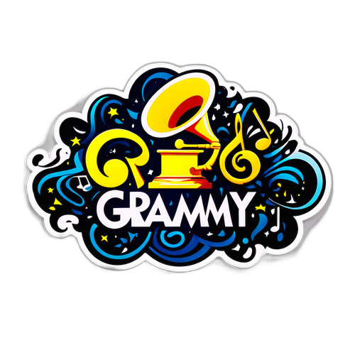 Стікер з великими літерами "Гремі 2026" у стилі класичної музики