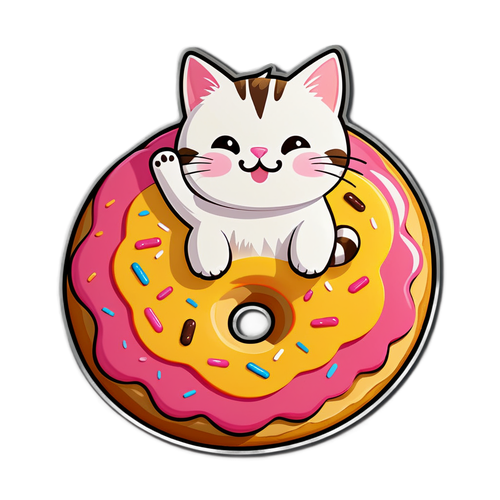 可愛貓咪坐在甜甜圈上
