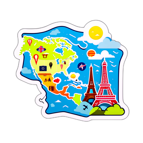 Sticker hình bản đồ với những địa danh nổi tiếng để thể hiện du lịch và khám phá