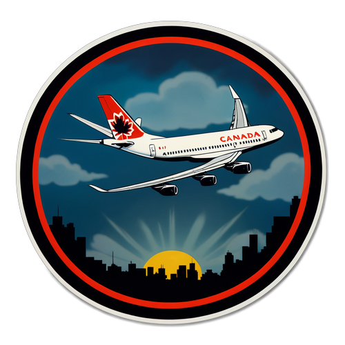 Dessin d'un avion Air Canada avec silhouette d'aéroport