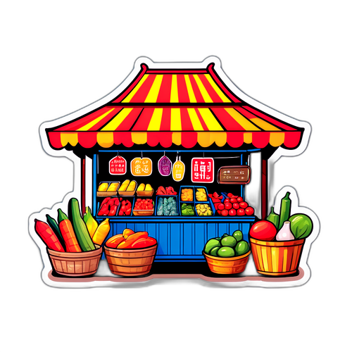 バンコクの地元市場をリアルに再現した鮮やかなステッカー