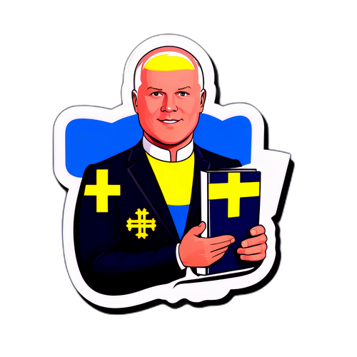 Ett klistermärke med Fredrik Reinfeldt