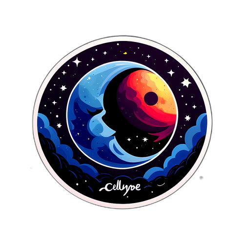 Sticker minimalist cu o eclipsă lunară stilizată