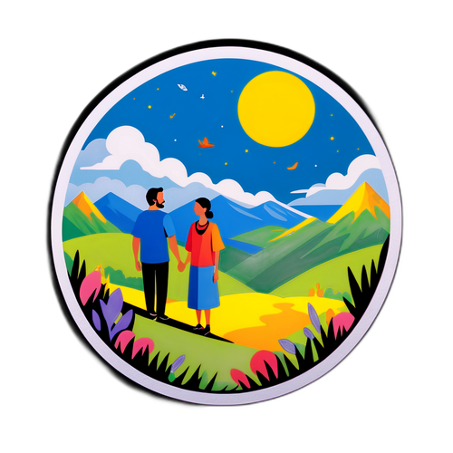 An artistic sticker mit Markus Reymann und Francesca Habsburg in einer harmonischen Landschaft