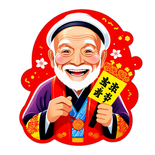 欢庆春节的老人贴纸