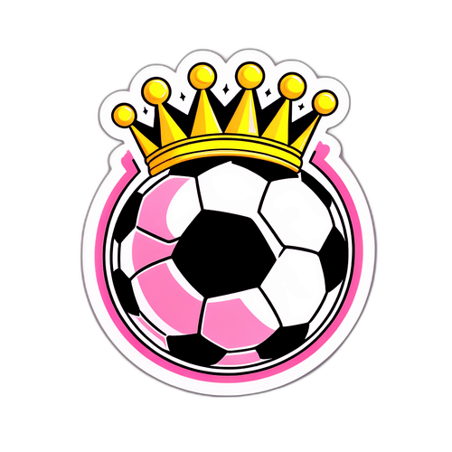 A sticker jucăuș cu o minge de fotbal purtând o coroană