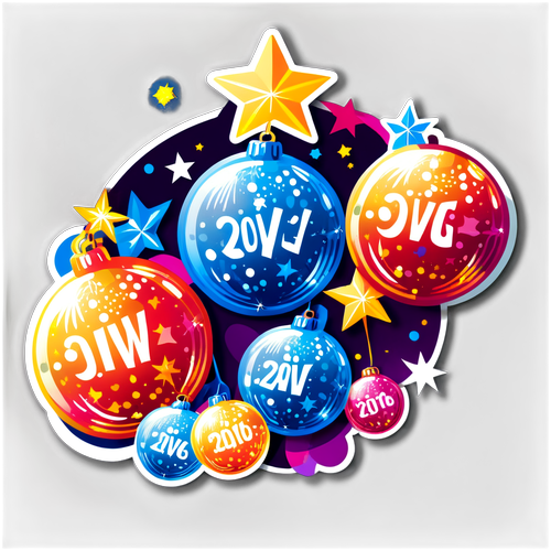 Stickers de Nouvel An avec Boules de Noël Festives