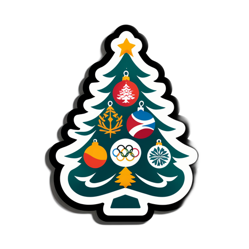 Sticker cu brad de Crăciun și logo-ul Jocurilor Olimpice
