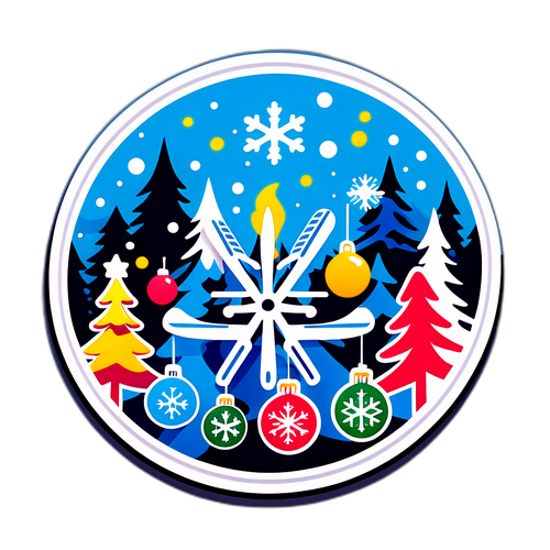 Festlig Vinterklistremerke med Ski og Jul