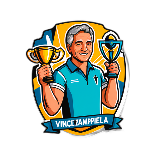 Illustration von Vince Zampella mit Pokal und Dart