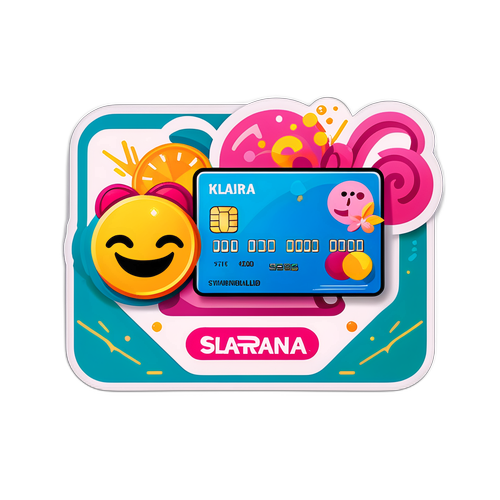 Autocollant Klarna avec une carte de crédit souriante