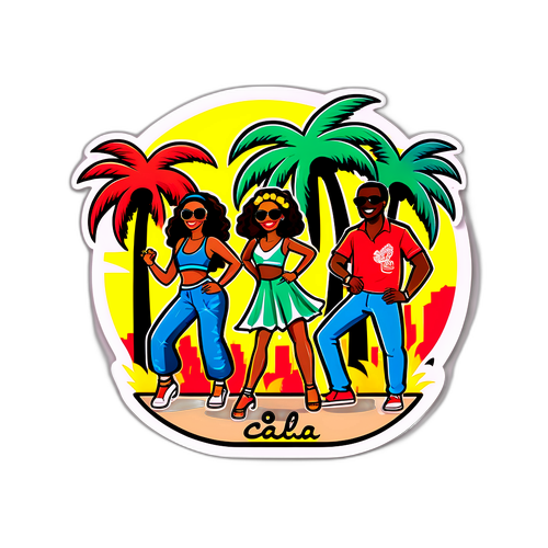 Sticker van Cali met Palmbomen en Salsa Dansers