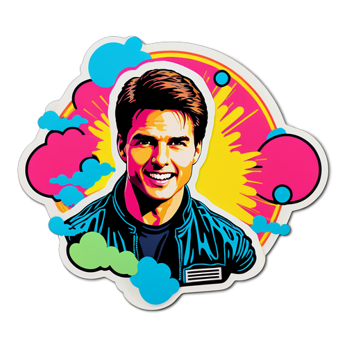 Retro klistremerke av Tom Cruise med 80-talls stil