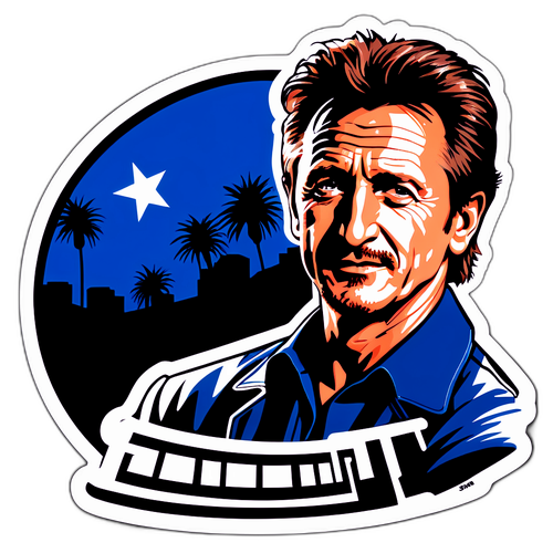 En grafisk representasjon av Sean Penn med Hollywood-bakgrunn