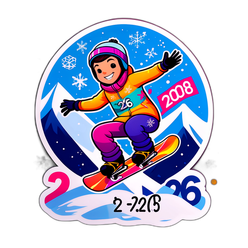 Wesoła scena slopestyle snowboardowego z postacią cartoonową